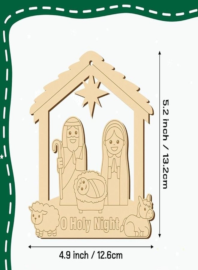 Cliths 20Pcs Christmas Wooden House Craft Kit for Kids DIY Nativity Decor Christian Religious Xmas Craft with Gem Stickers for Church Party Decoration Home Hanging - Image 2